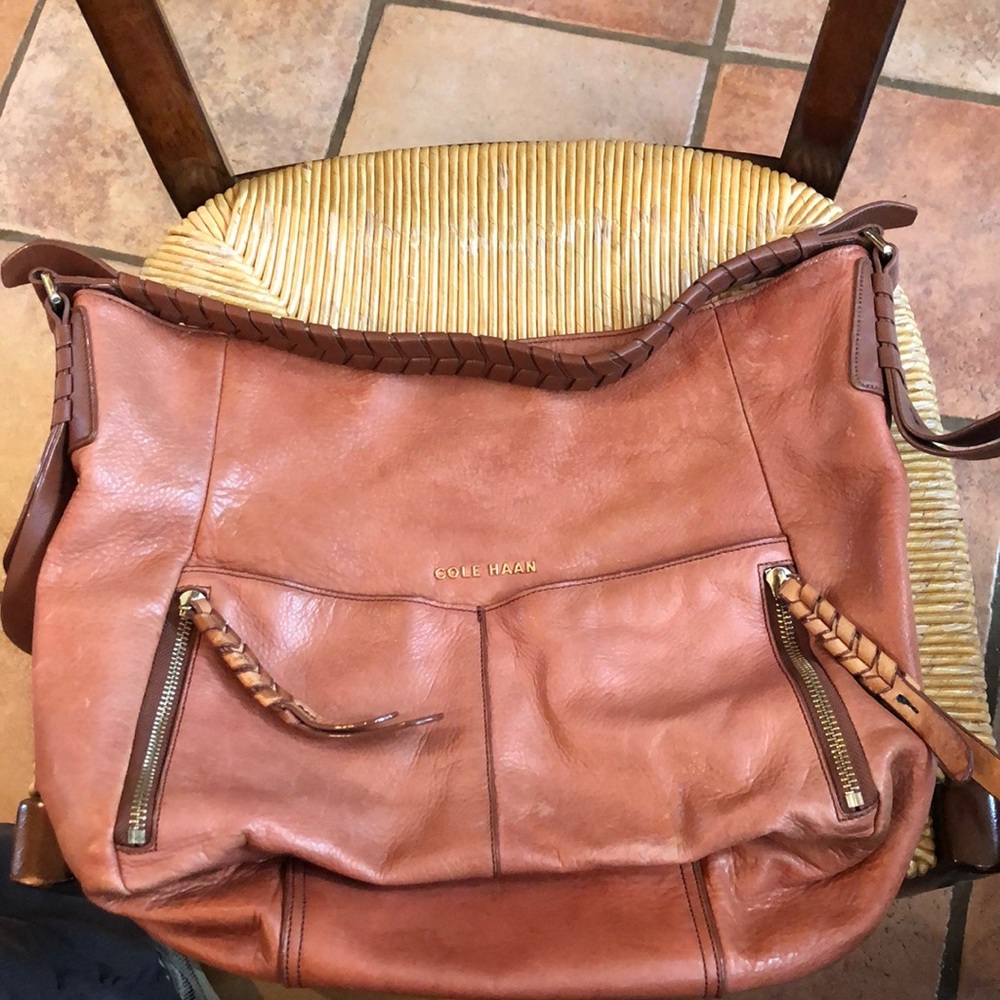 Cole Haan VINTAGE leather chestnut hobo bag with gold hardware, gently used.